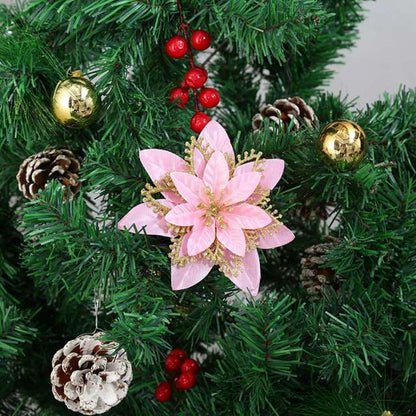 Décoration d'arbre de fleurs de noël artificielles 10 pièces