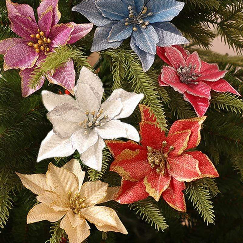 10pcs Artificial Christmas Flowers Tree Decor