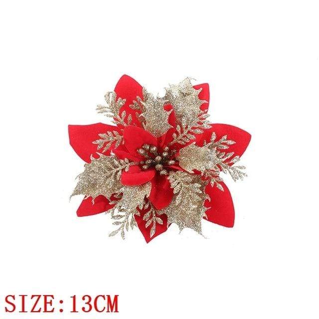 10pcs Artificial Christmas Flowers Tree Decor