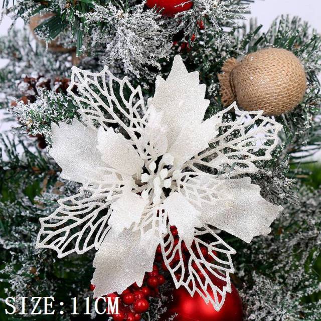 Décoration d'arbre de fleurs de noël artificielles 10 pièces