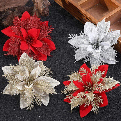 10pcs Artificial Christmas Flowers Tree Decor