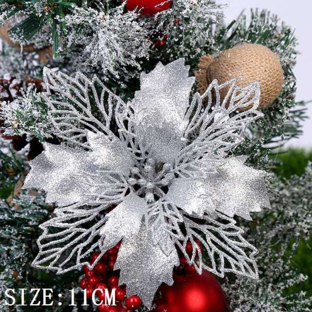 10pcs Artificial Christmas Flowers Tree Decor