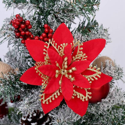 10pcs Artificial Christmas Flowers Tree Decor