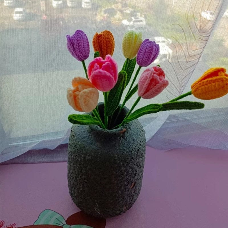 10pcs fleurs de tulipes au crochet tricotées à la main