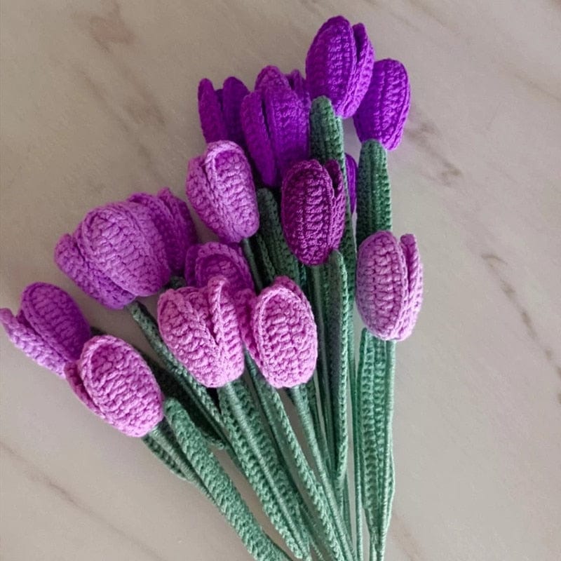 10pcs fleurs de tulipes au crochet tricotées à la main