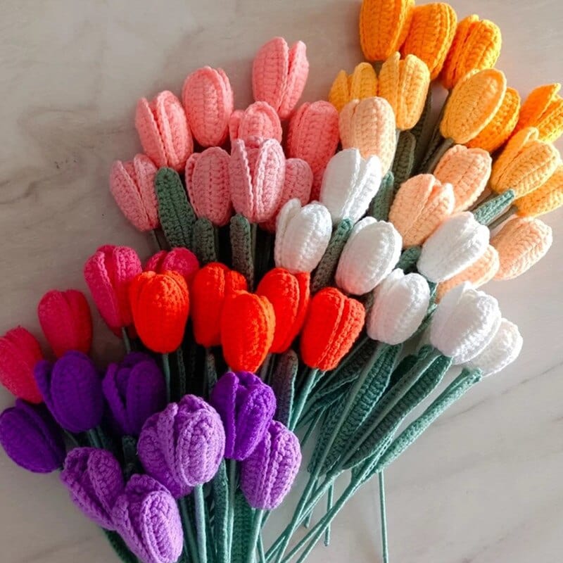 10pcs fleurs de tulipes au crochet tricotées à la main