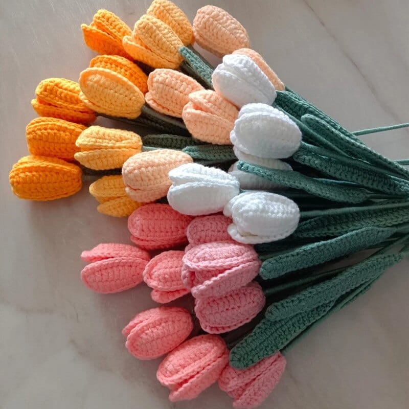 10pcs fleurs de tulipes au crochet tricotées à la main