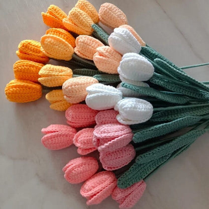 10pcs Hand-knitted Crochet Tulip Flowers