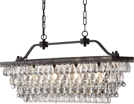 Edvivi Luxury Rectangular Linear Crystal Chandelier, 4 Lights Glam Lighting Fixture with Antique Bronze Finish, Adjustable Ceiling Light Fixture, Dining Room, Kitchen Island Ceiling Lights Chandeliers Lighting & Ceiling Fans Tools & Home Improvement