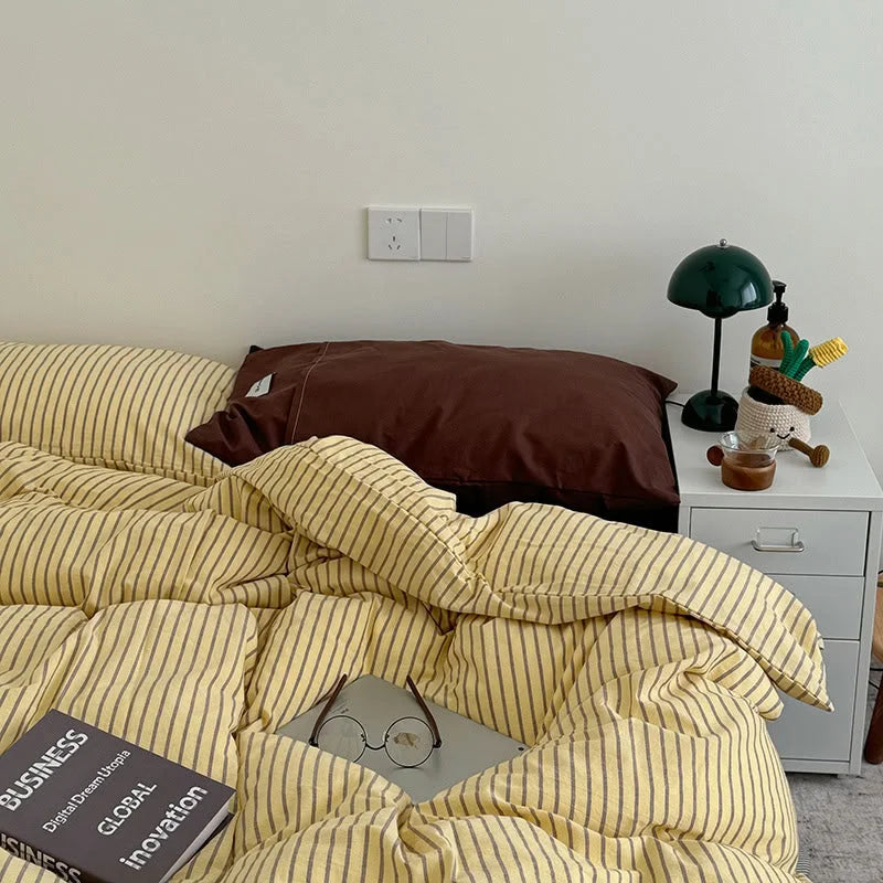 Soft Pinstripe Washed Cotton Bedding Set