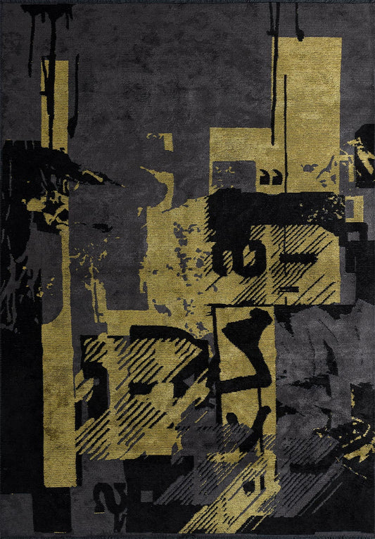 Bilbao Black - Yellow Rug area carpet area rug carpet Color_Black Color_Grey Color_Yellow MARRAKESH Material_Cotton & Viscose Rug2023