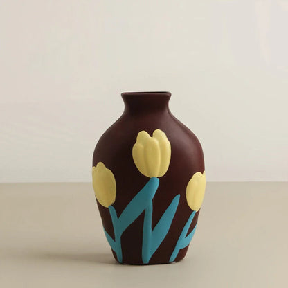 Matte Pop Art Floral Ceramic Vase