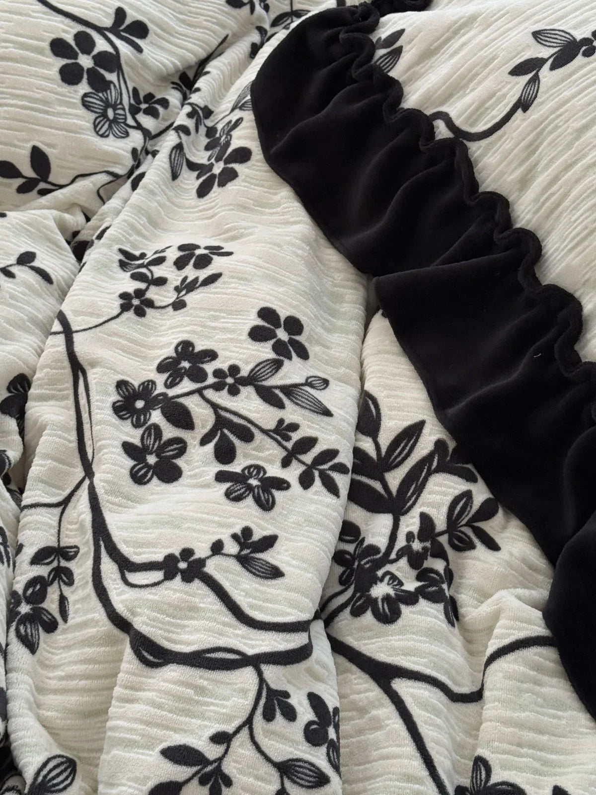 Ruffled Floral Vine Washed Cotton Bedding Set