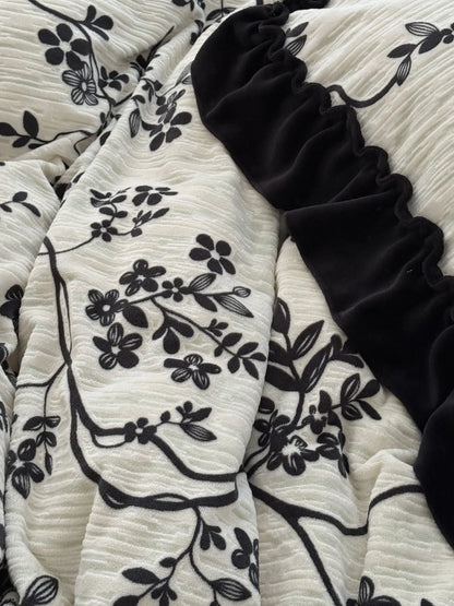 Ruffled Floral Vine Washed Cotton Bedding Set