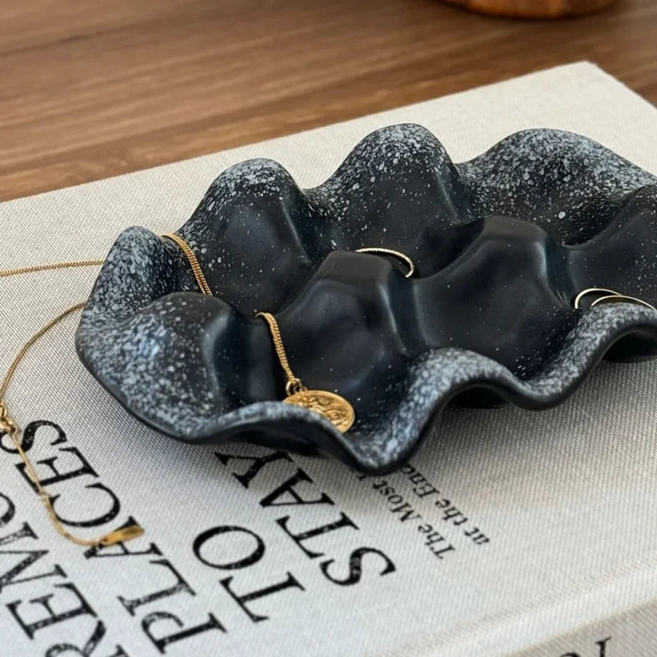 Speckled Wavy Ceramic Jewelry Dish