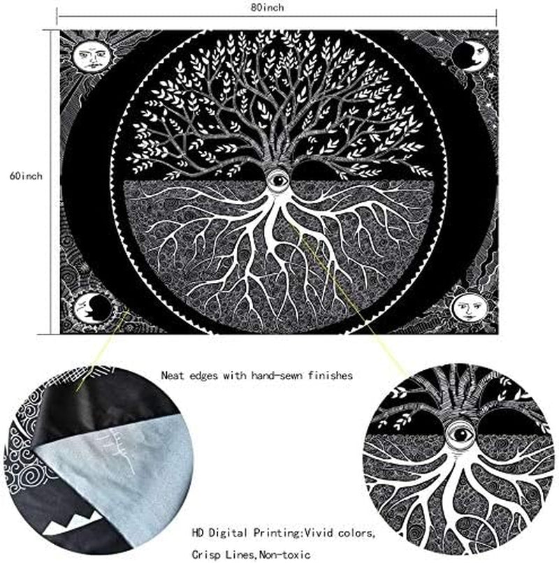 Black and White Tapestry for Bedroom, Tree of Life Sun Moon Tapestry Wall Hanging 130 * 150CM Home & Kitchen Home Décor Products Tapestries