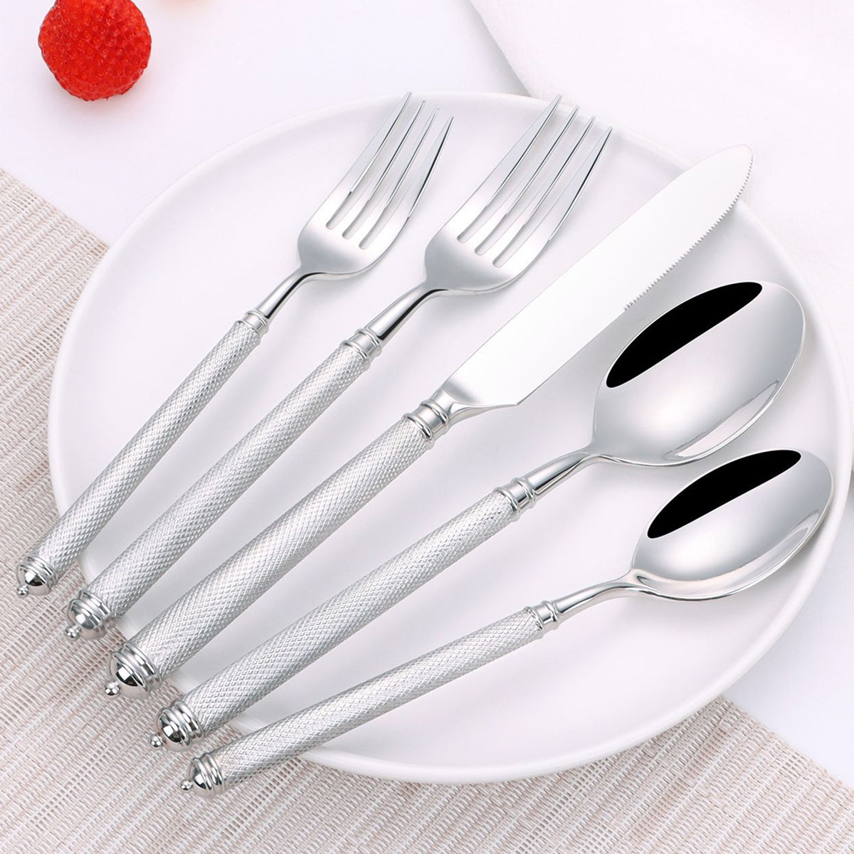 Naila Silver Textured Handle Stainless Steel Cutlery Set