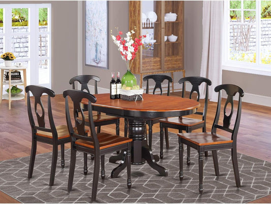 East West Furniture KENL7-BLK-W 7 Piece Modern Dining Table Set Consist of an Oval Wooden Table with Butterfly Leaf and 6 Kitchen Dining Chairs, 42X60 Inch, Black & Cherry Dining Room Furniture Furniture Home & Kitchen Table & Chair Sets