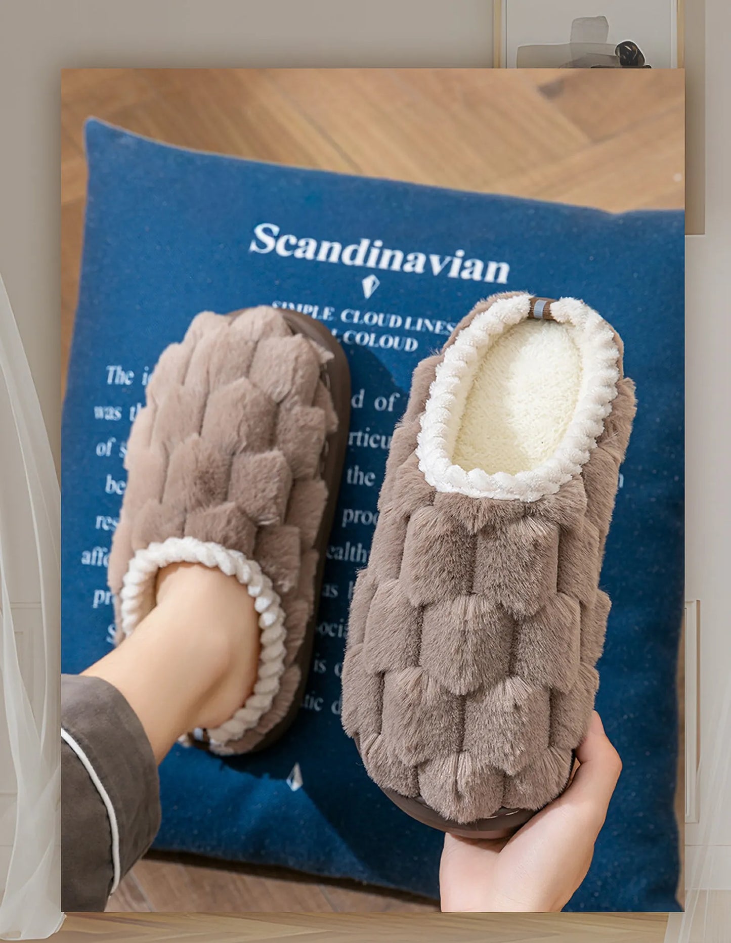 Plush Textured Cube Faux Fur House Slippers
