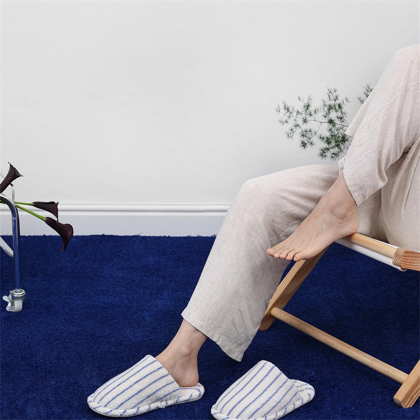Soft Terry Pinstripe Cotton House Slippers