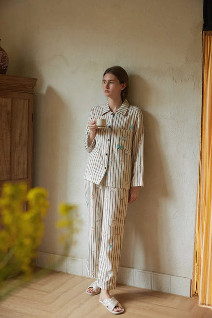 Soft Whimsical Striped Double Gauze Pajama Set