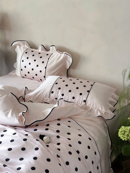 Silky Ruffled Polka Dot Tencel Bedding Set