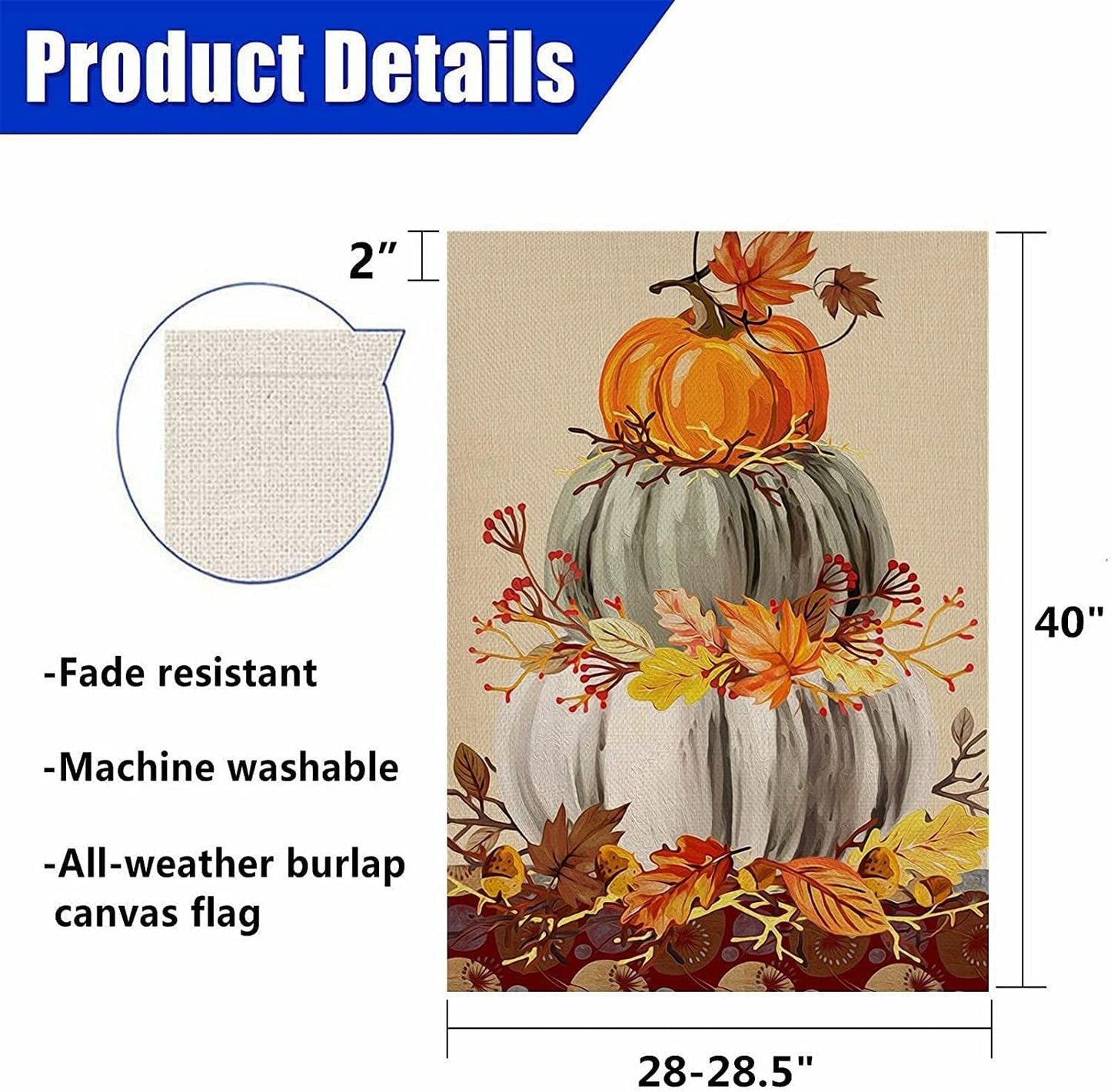 Home Decorative Fall Pumpkin Patch Large House Flag, Maple Leaf Garden Yard outside White Pumpkin Welcome Decor, Thanksgiving Outdoor Autumn Harvest Farmhouse Decorations Double Sided 28 X 40 Flags Lawn & Garden Outdoor Décor Patio