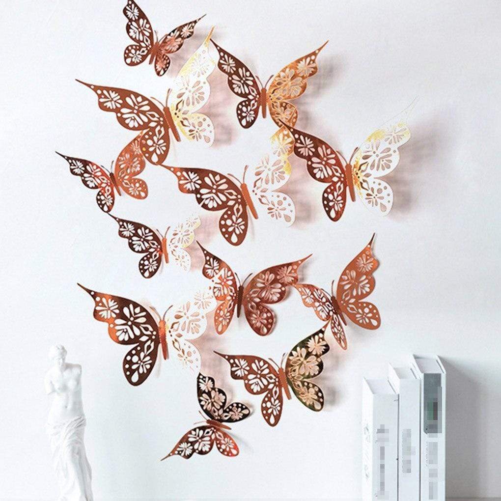 12 pièces/ensemble autocollants papillon en papier ajouré