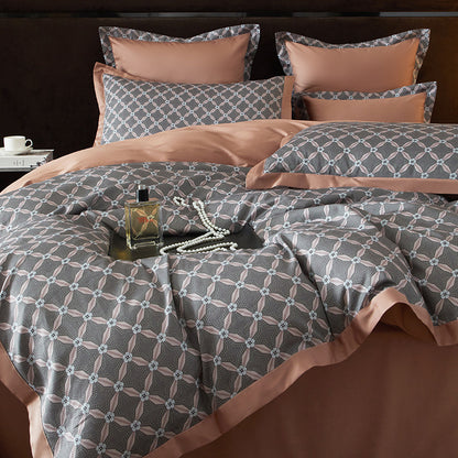 Roselle Lattice Printed Luxury Egyptian Cotton Bedding Set