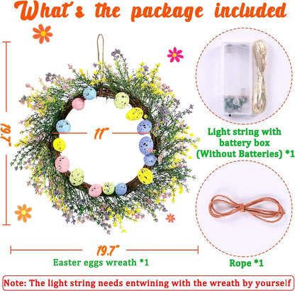 Easter Eggs Decorations Wreath - Spring Artificial Flowers Decor for the Home/Door/Front Porch, Gifts, with Led-Light String (Batteries Not Included) Home & Kitchen Home Décor Accents Home Décor Products Wreaths