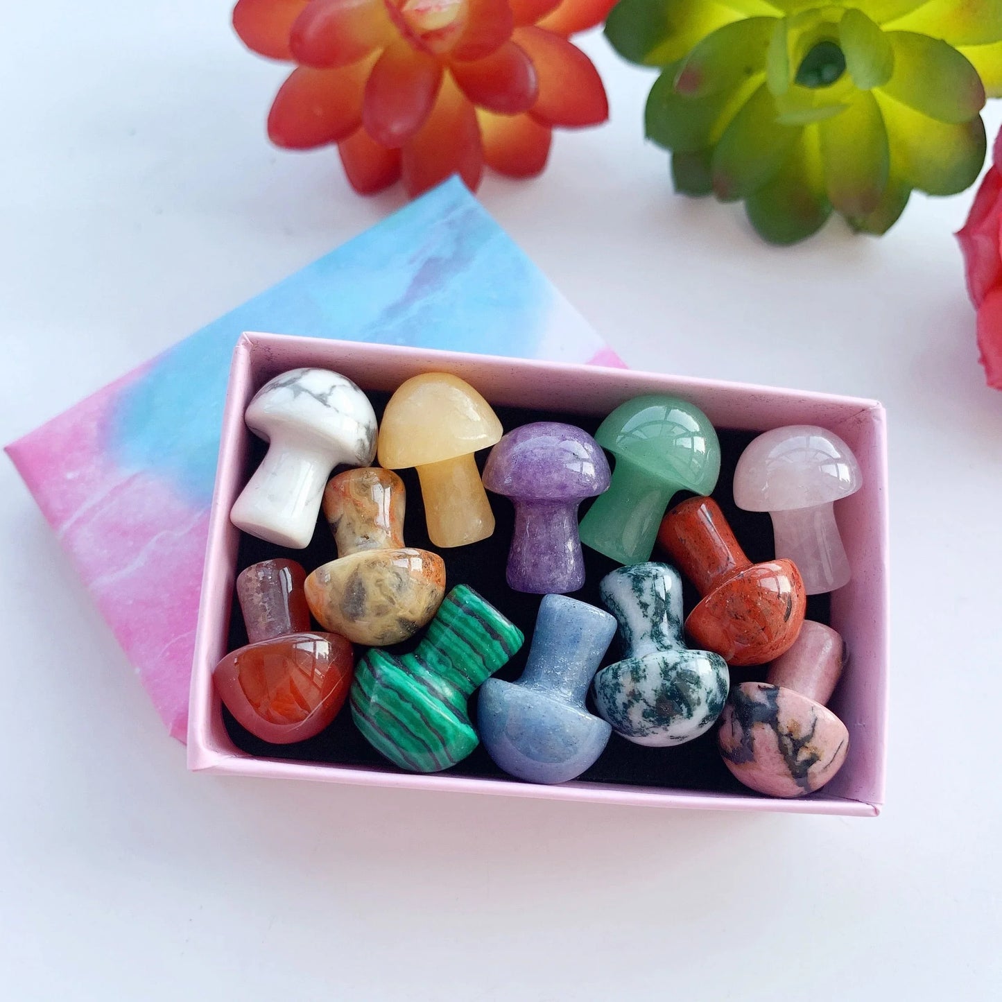 12pc Natural Crystal Mini Mushroom Gift Box