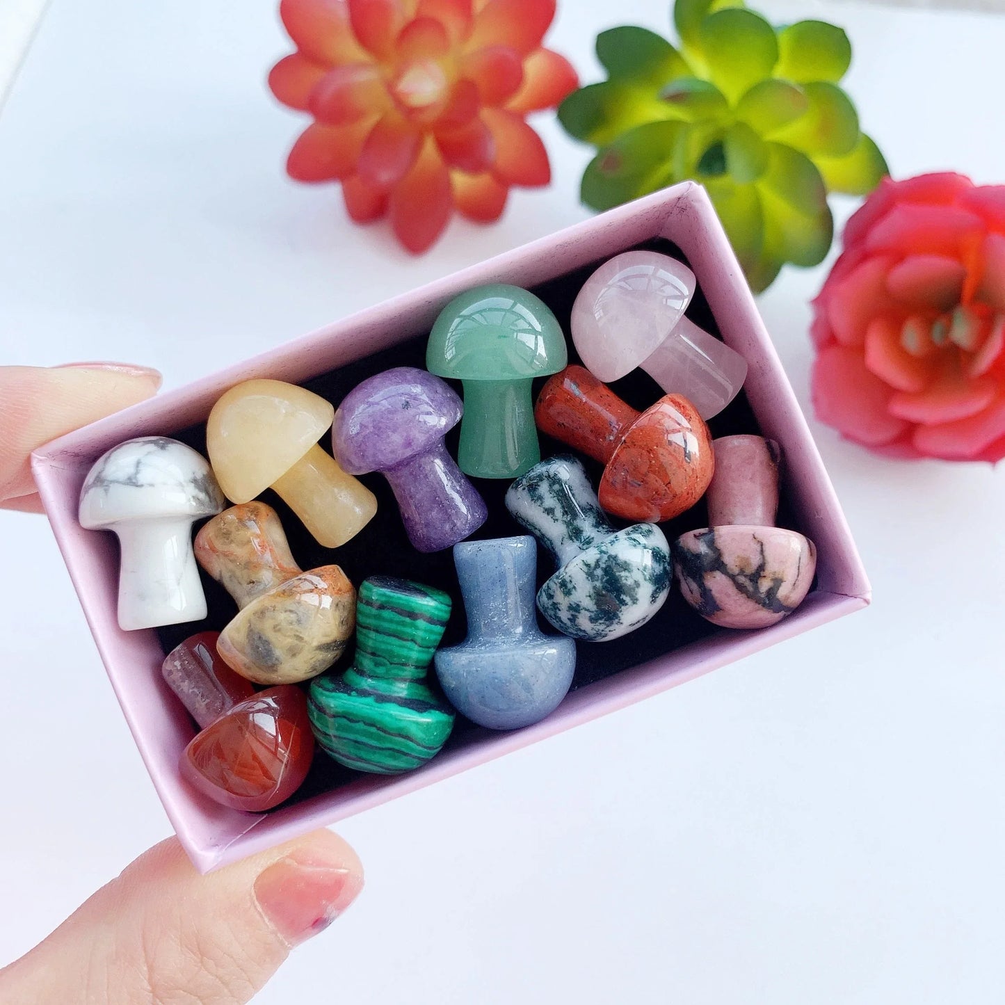 12pc Natural Crystal Mini Mushroom Gift Box