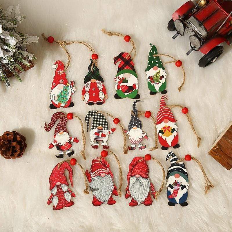 12pcs Wooden Gnomes Tree Hanging  Set