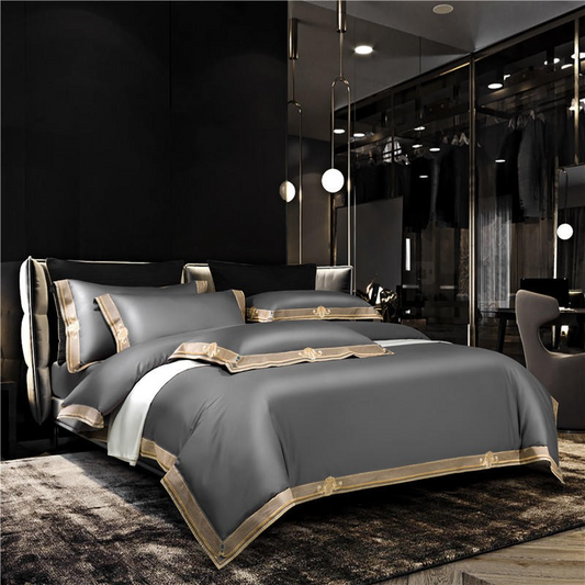 Anahi Grey Embroidered Motif Border Egyptian Cotton Bedding Set Anahi Bedding_Bestsellers Border Color_Grey Cotton Cover Duvet Egyptian Embroidered King size bedding Material_Egyptian Cotton Motif Queen size bedding Set Size_California King Size_Double Size_King Size_Queen Size_USA King Size_USA Queen superking Thread Count_600TC