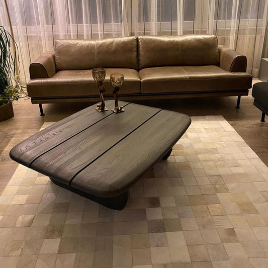 Adora Handcrafted Flatweave Natural Leather Rug area carpet area rug carpet Color_Beige Color_White Material_Leather