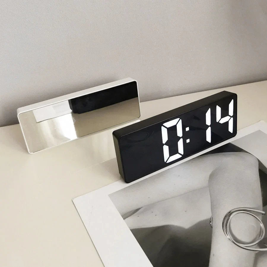 Sleek Mirrored Acrylic LED Table Clock
