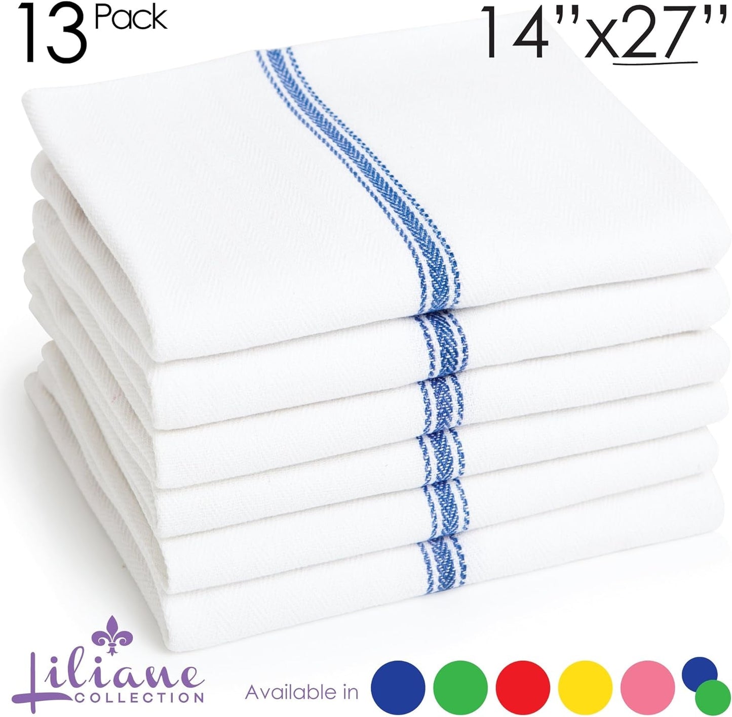 13 Blue Kitchen Dish Towels - 27" X 14" 2-Ply Commercial Grade Absorbent 100% Cotton Kitchen Towels - Classic Herringbone Tea Towels Dish Cloths & Dish Towels Home & Kitchen Kitchen & Dining Kitchen & Table Linens