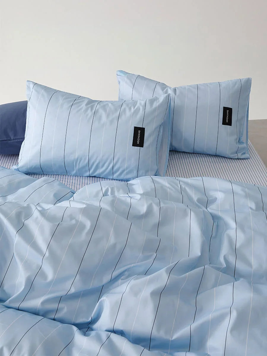 Crisp Pinstripe Washed Cotton Bedding Set