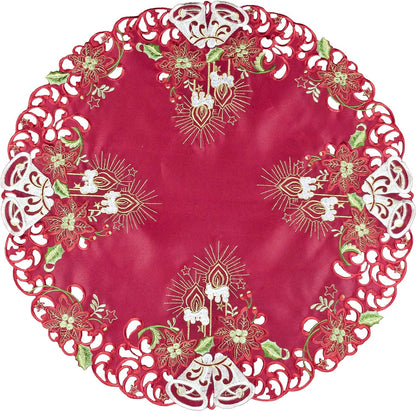 Embroidered Elegant White Bells, Christmas Candle Gold Thread,Green Leaves Holiday round Doily (24 Inch Round) Home & Kitchen Kitchen & Dining Kitchen & Table Linens Place Mats