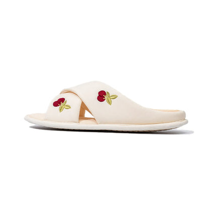 Soft Embroidered Cherry Plush House Slippers