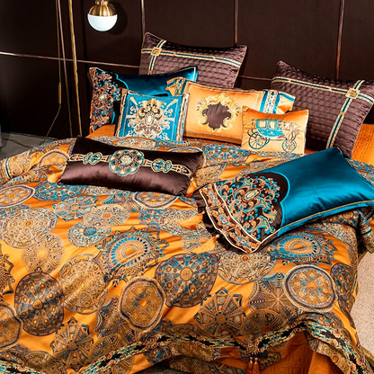 Omera Rounded Jacquard Egyptian Cotton Satin Bedding Set