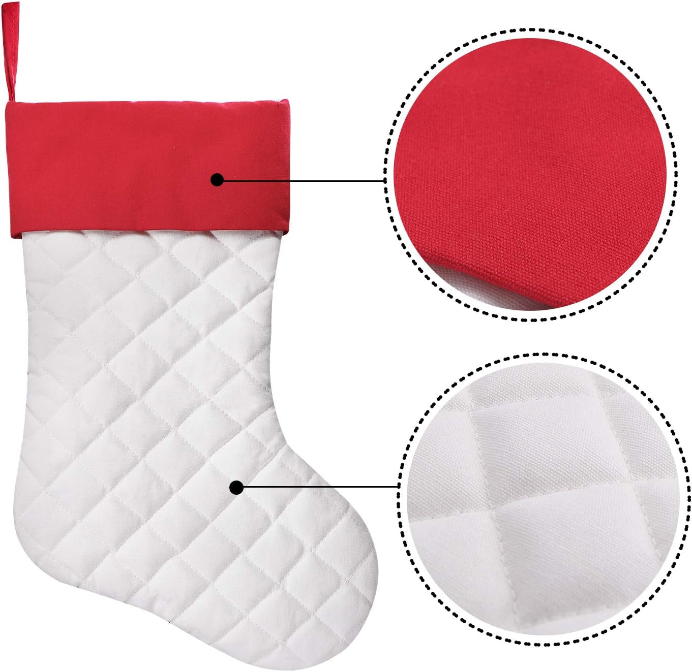 Ivenf Christmas Stockings, 4 Pcs 18 Inches Quilted Cotton Red or White Thick Luxury Stockings, for Family Holiday Xmas Party Decorations… Home & Kitchen Seasonal Décor Stockings Stockings & Holders