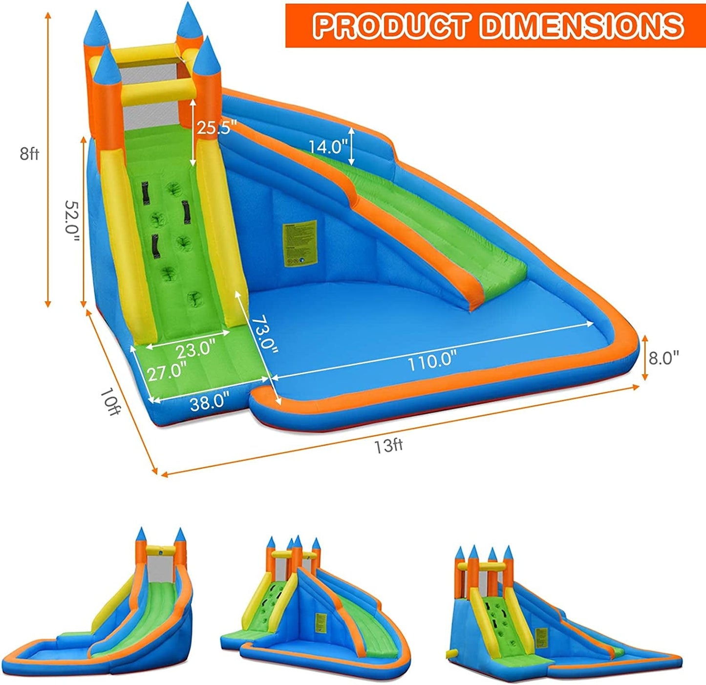 Costzon Inflatable Water Slide, Giant Bouncy Waterslide Park for Kids Backyard Outdoor Fun with Climbing Wall, Splash Pool, Blow up Water Slides Inflatables for Kids and Adults Party Gift Inflatable Water Slides Pool Toys Pools & Water Toys Sports & Outdoor Play Toys & Games