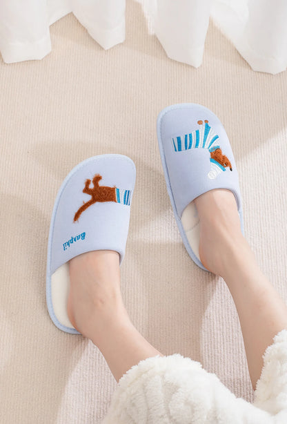 Plush Embroidered Dachshund Slides Polyester House Slippers