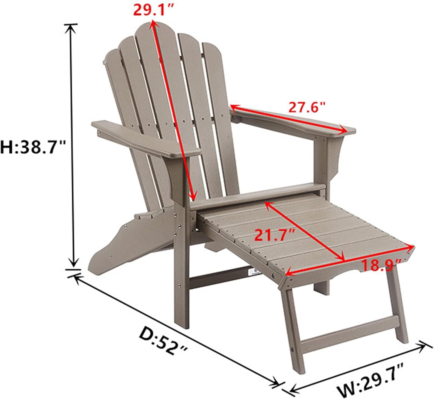 Outdoor Adirondack Chair, Classic Adirondack Chair with Ottoman, Weather Resistant Chairs for Patio, Garden, Beach, Pool, Brown Adirondack Chairs Chairs Lawn & Garden Patio Patio Furniture & Accessories Patio Seating