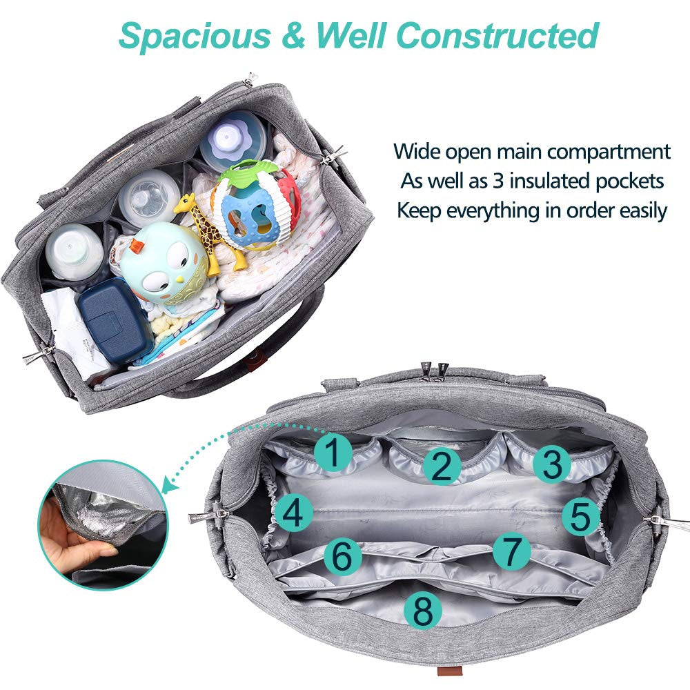 Diaper Bag Tote, WELAVILA Large Convertible Baby Bags with Changing Pad & Insulated Pockets for Mom & Dad, Unisex Multifunction Travel Diaper Tote (Gray) Baby Products Diaper Bags Diapering Totes