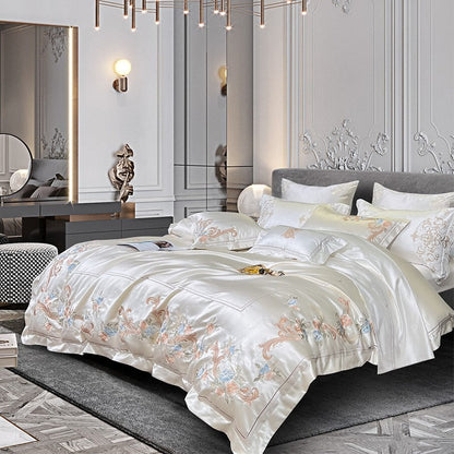 Esana White Embroidered Egyptian Cotton Satin Bedding Set
