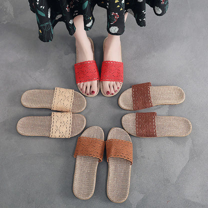 Breathable Crochet Lace Linen House Slippers