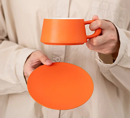 Matte Ceramic Chunky Handle Coffee Cup & Saucer Set