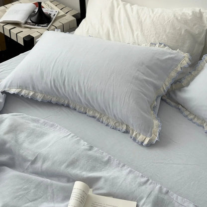 Soft Embroidered Lace Ruffle Cotton Bedding Set